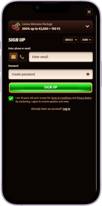 WestAce sign up screen